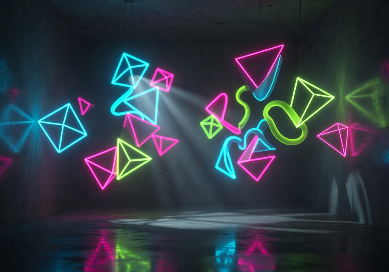 Abstract glowing orange neon geometric shapes